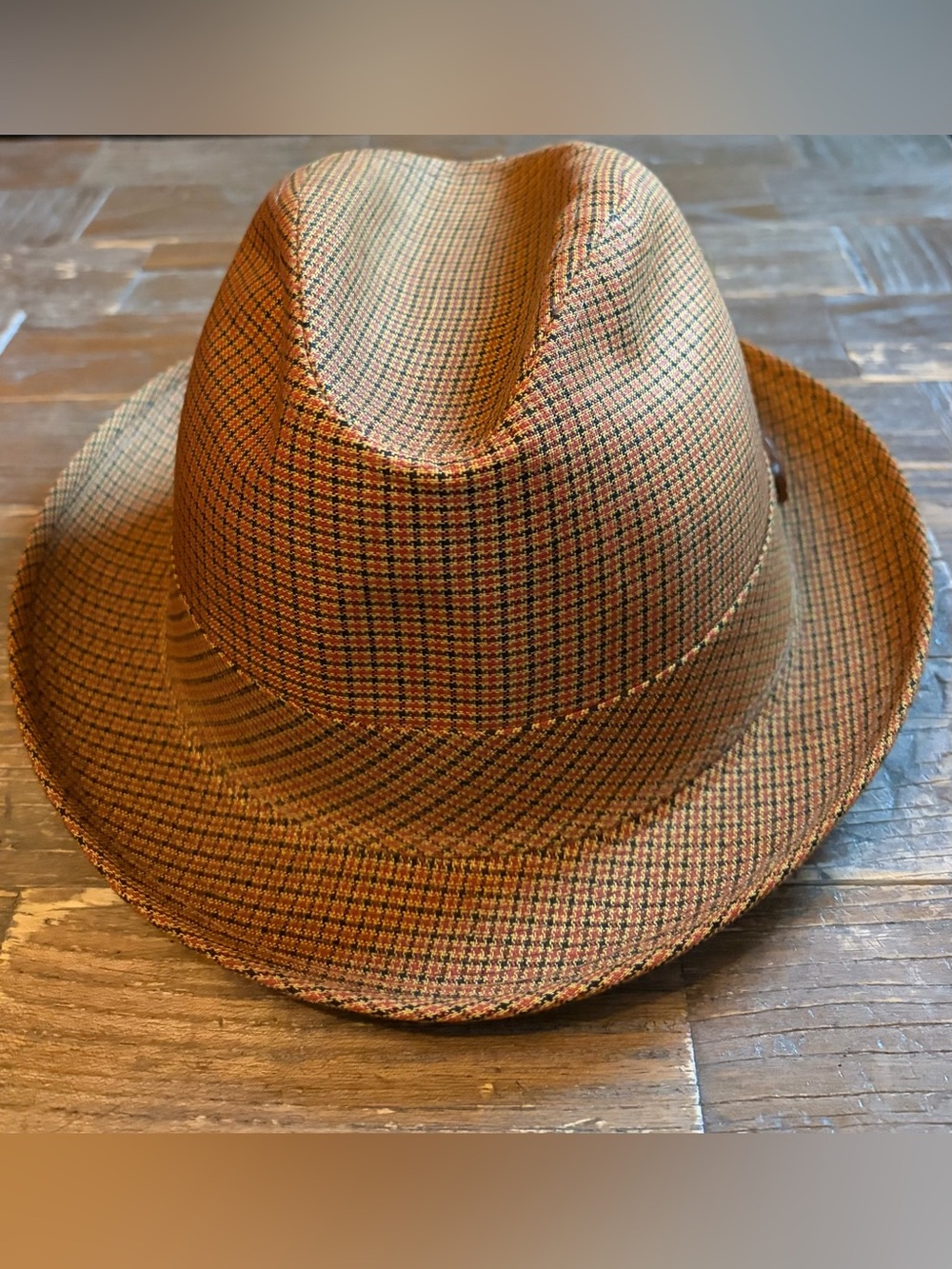 Vintage Plaid Fedora with Feather Trim